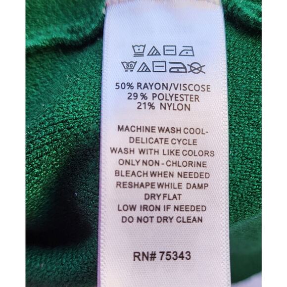 Tahari Green Mock Neck Sweater M | Rhinestone Button Cuffs | Luxe Knit - Picture 9 of 11